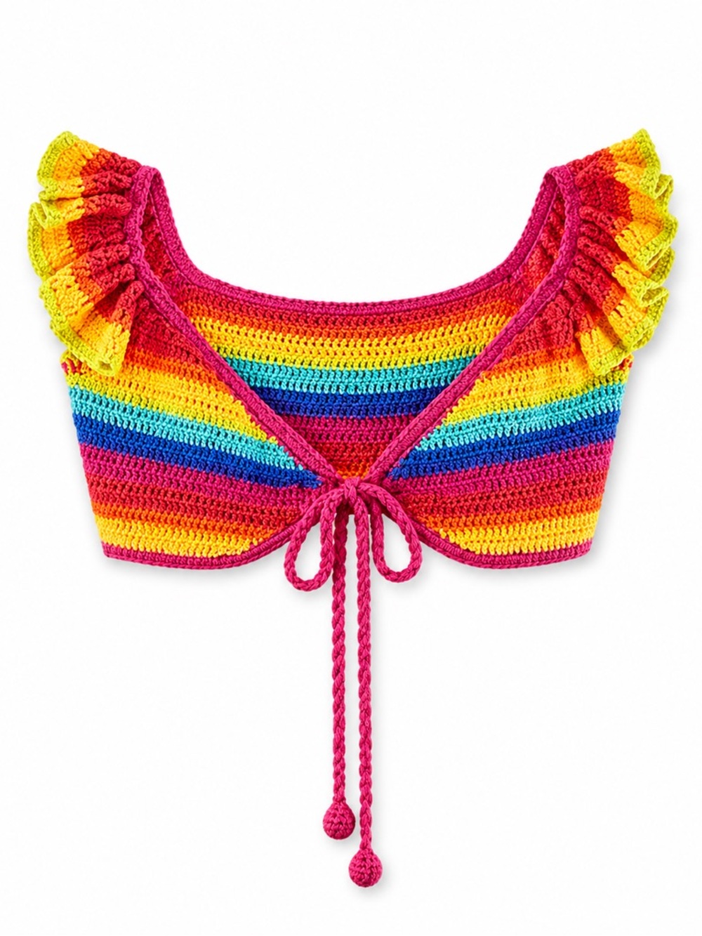 FARM RIO Rainbow Crotchet Ruffle Bikini Top
